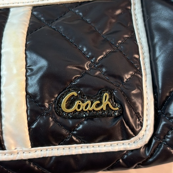 Coach Poppy Ski Bunny Black & White Quilted Nylon Crossbody Bag 15871 - Picture 4 of 16